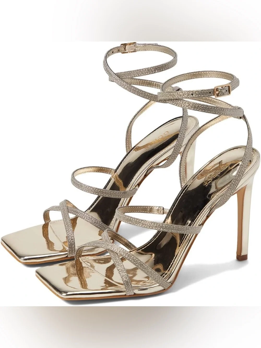 Guess Sabie Metallic Gold Strappy Ankle-Tie High Heels- Size 8.5M New